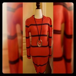 Orange striped sweater dress